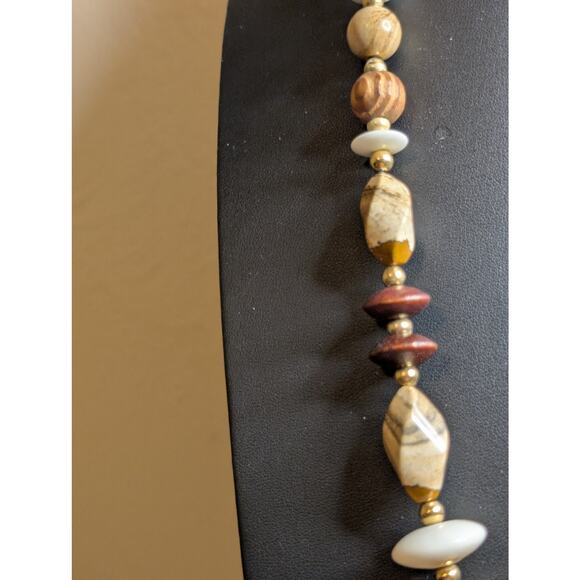 Vintage Wood Jasper Stone Bead 28" Necklace W/ Slide in Clasp. - Picture 3 of 10